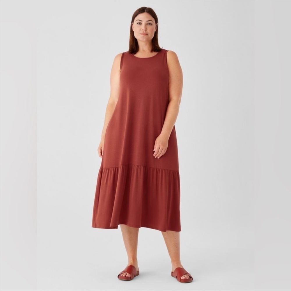 Eileen Fisher Women’s Fine Jersey Tiered Dress Midi, Size Large Everyday boho